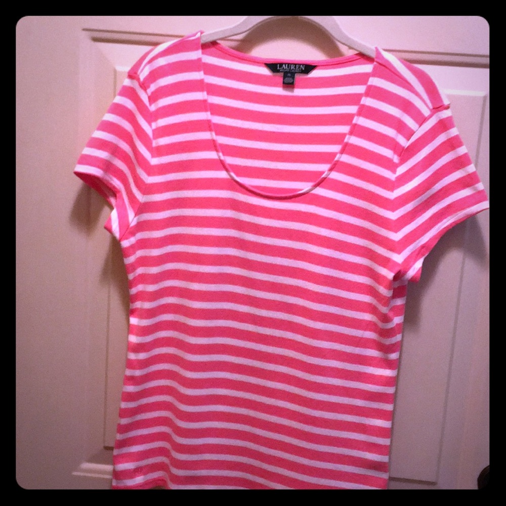 Ralph Lauren pink/white stripe t-shirt Sz XL